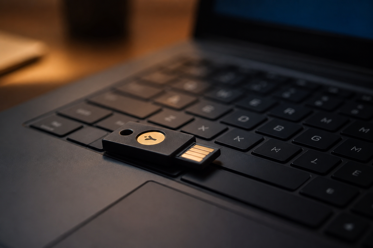 Security key on a laptop keyboard